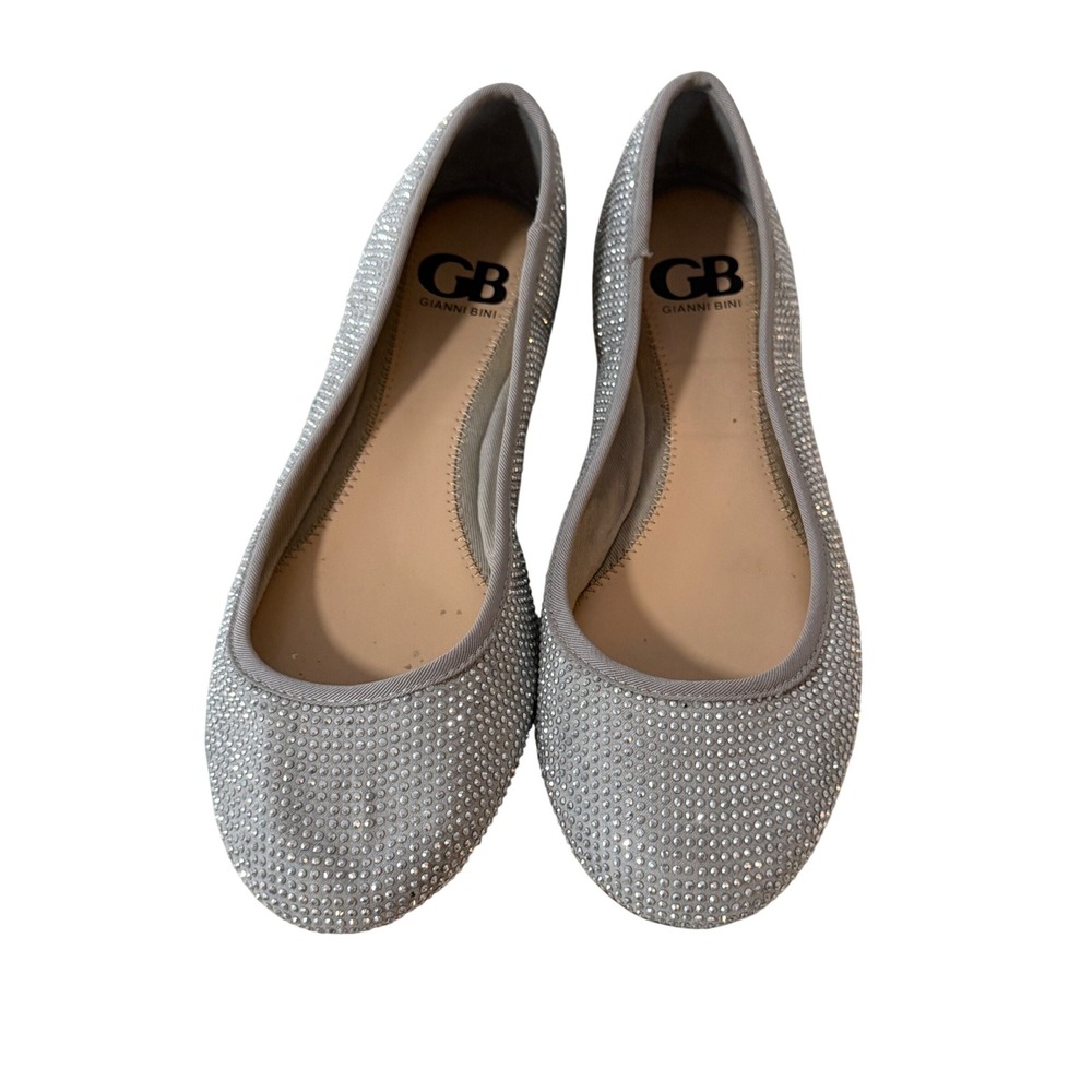 Gianni Bini Womens Silver Rhinestone Ballet Flats Grey Sparkly Slip On Shoes 8M